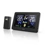 Hama Estación Meteorológica Premium con Reloj Radio DCF, Pronóstico del Tiempo, Sensor Exterior, Barómetro, Fases Luna y Puerto de Carga USB, Negro