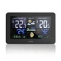 Hama Estación Meteorológica Premium con Reloj Radio DCF, Pronóstico del Tiempo, Sensor Exterior, Barómetro, Fases Luna y Puerto de Carga USB, Negro