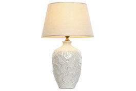 DKD Home Decor Lámpara de Sobremesa de Porcelana y Algodón Blanco con Hojas