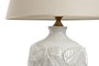 DKD Home Decor Lámpara de Sobremesa de Porcelana y Algodón Blanco con Hojas