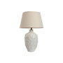 DKD Home Decor Lámpara de Sobremesa de Porcelana y Algodón Blanco con Hojas