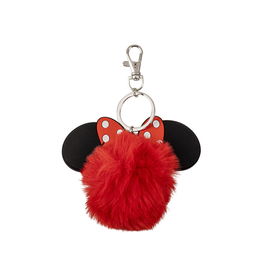 Disney Llavero Pompom Minnie Mouse con Orejas 3D y Lazo Rojo, Accesorio Colgante para Llaves
