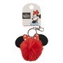 Disney Llavero Pompom Minnie Mouse con Orejas 3D y Lazo Rojo, Accesorio Colgante para Llaves