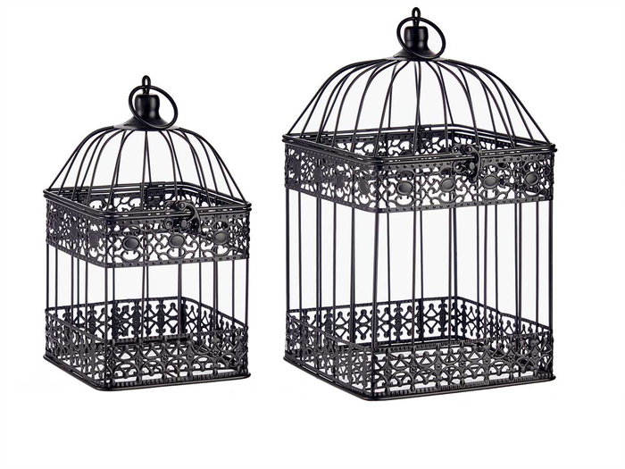 Giftdecor Set 2 Jaulas Metal Cuadradas Negro 18x35x18 cm (Set de 4)