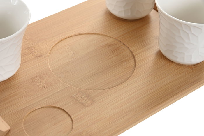 DKD Home Decor Pengjia flower 2025 Set de 6 Tazas de Porcelana y Bambú Blanco Natural Relieve 19 x 19 x 33 cm