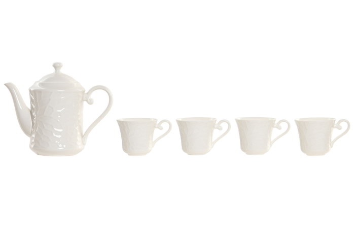 DKD Home Decor Pengjia flower 2025 Set de 6 Tazas de Porcelana y Bambú Blanco Natural Relieve 19 x 19 x 33 cm