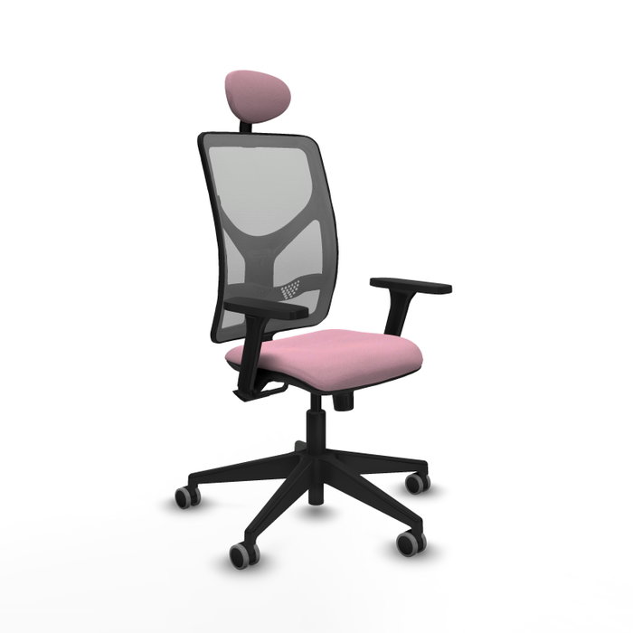 Silla de oficina Motilla con mecanismo Sincro tapizada con Tela color Rosa y malla color Gris. Equipada con lumbar 1D, Brazos 3D, Cabecero Fijo y Ruedas 65 mm parqué Silla de oficina Motilla con mecanismo Sincro tapizada con Tela color Rosa y malla color Gris. Equipada con lumbar 1D, Brazos 3D, Cabecero Fijo y Ruedas 65 mm parqué