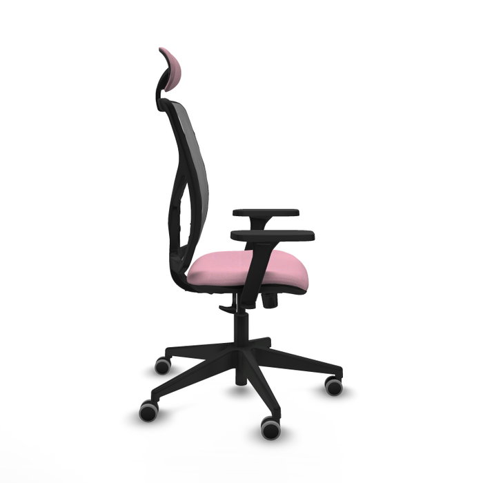Silla de oficina Motilla con mecanismo Sincro tapizada con Tela color Rosa y malla color Gris. Equipada con lumbar 1D, Brazos 3D, Cabecero Fijo y Ruedas 65 mm parqué Silla de oficina Motilla con mecanismo Sincro tapizada con Tela color Rosa y malla color Gris. Equipada con lumbar 1D, Brazos 3D, Cabecero Fijo y Ruedas 65 mm parqué