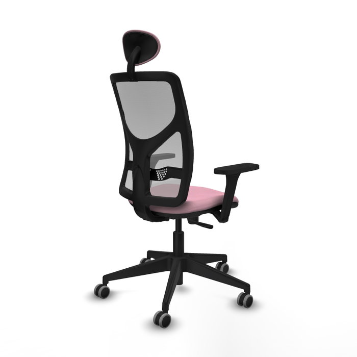 Silla de oficina Motilla con mecanismo Sincro tapizada con Tela color Rosa y malla color Gris. Equipada con lumbar 1D, Brazos 3D, Cabecero Fijo y Ruedas 65 mm parqué Silla de oficina Motilla con mecanismo Sincro tapizada con Tela color Rosa y malla color Gris. Equipada con lumbar 1D, Brazos 3D, Cabecero Fijo y Ruedas 65 mm parqué