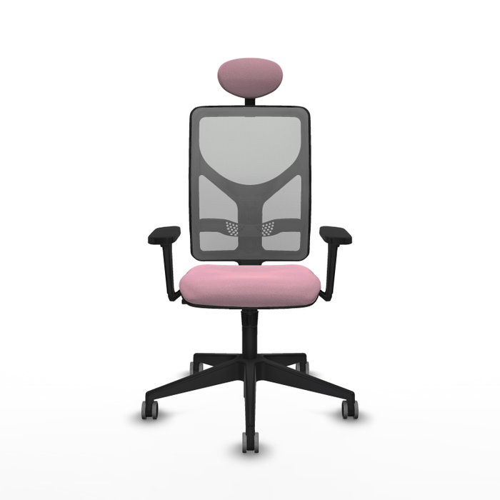 Silla de oficina Motilla con mecanismo Sincro tapizada con Tela color Rosa y malla color Gris. Equipada con lumbar 1D, Brazos 3D, Cabecero Fijo y Ruedas 65 mm parqué Silla de oficina Motilla con mecanismo Sincro tapizada con Tela color Rosa y malla color Gris. Equipada con lumbar 1D, Brazos 3D, Cabecero Fijo y Ruedas 65 mm parqué