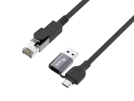 Equip Adaptador de red 2 en 1 USB-C + A a RJ45 Gigabit LAN, 2 m, Negro