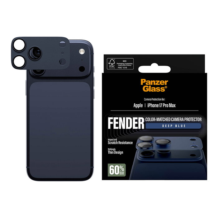 PanzerGlass Protector de Cámara Deep Blue para iPhone Pro Max, Resistente a Rayones y Golpes, Aplicación en Seco, Vidrio Templado, Incluye Kit de Limpieza