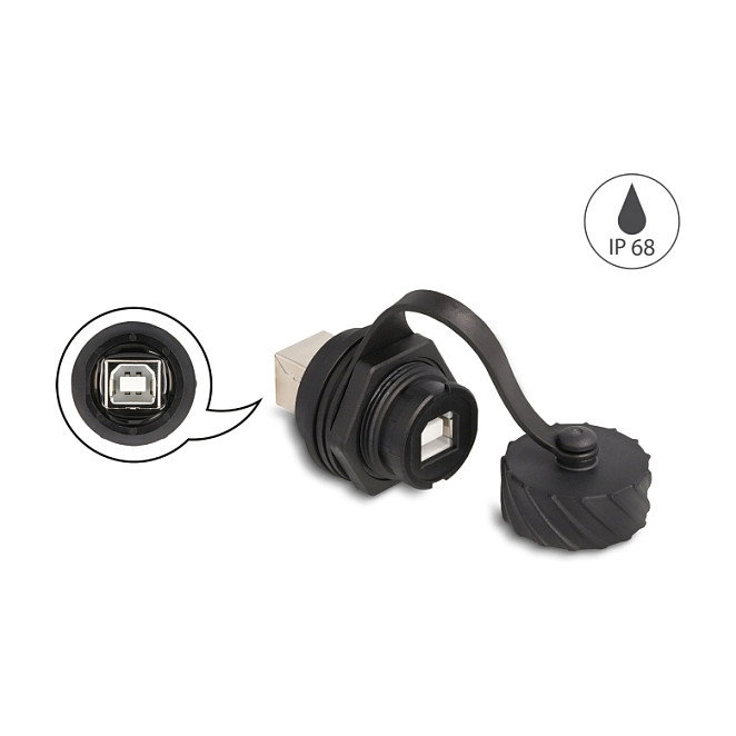 DeLOCK 88004 Conector de cable USB 2.0 Tipo-B hembra a hembra con bayoneta IP68 negro