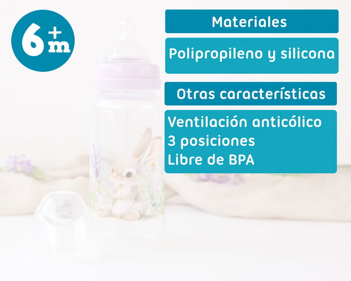 KioKids Biberón Anticólicos 360 mL Conejo Lavanda +6 meses KioKids Biberón Anticólicos 360 mL Conejo Lavanda +6 meses