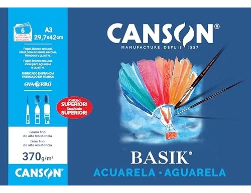 Canson Minipack Basik Papel para Acuarela y Témpera A3 370g 6 Hojas Canson Minipack Basik Papel para Acuarela y Témpera A3 370g 6 Hojas