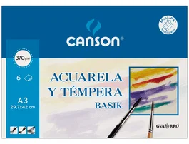 Canson Minipack Papel para Acuarela y Témpera Basik A3 370g 6 Hojas