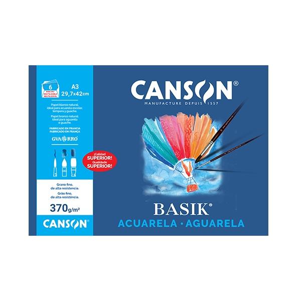 Canson Minipack Papel para Acuarela y Témpera Basik A3 370g 6 Hojas