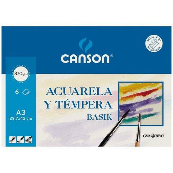 Canson Minipack Papel para Acuarela y Témpera Basik A3 370g 6 Hojas