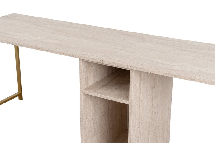 Nordure Escritorio de Estudio Travertino y Oro, 240cm An x 74cm Al x 60cm Prof Nordure Escritorio de Estudio Travertino y Oro, 240cm An x 74cm Al x 60cm Prof