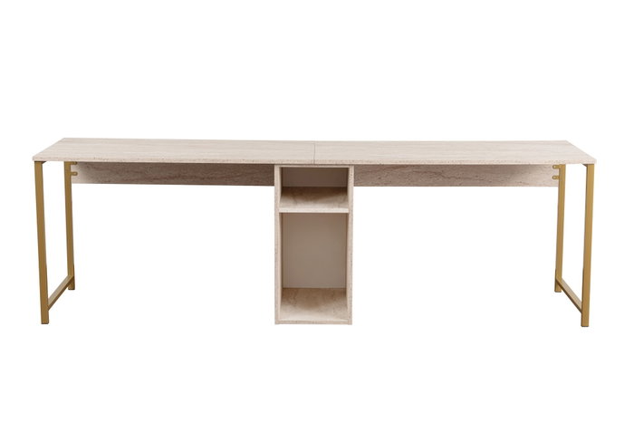 Nordure Escritorio de Estudio Travertino y Oro, 240cm An x 74cm Al x 60cm Prof Nordure Escritorio de Estudio Travertino y Oro, 240cm An x 74cm Al x 60cm Prof
