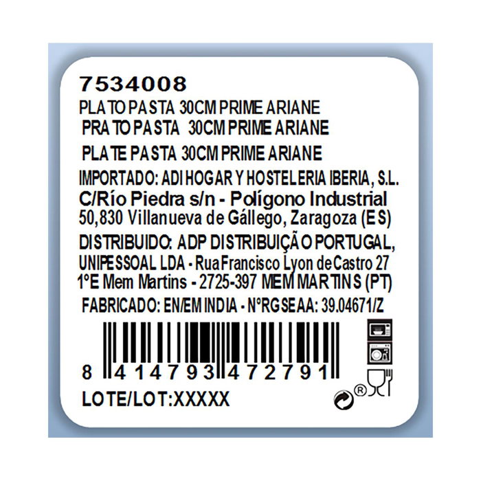 Plato Pasta Porcelana Prime Ariane 30 cm Plato Pasta Porcelana Prime Ariane 30 cm