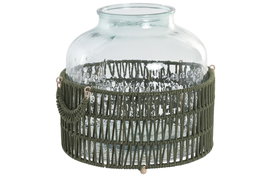 DKD Home Decor Portavelas de Cristal y Nylon Verde