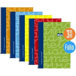 Lamela Cuaderno Espiral Folio 80 Hojas 90 gr Cuadrovía 3 mm con Margen, Cubierta Extradura, Surtidos (Set de 5) (Set de 5)