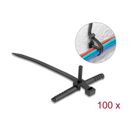 DeLOCK 18914 Bridas adherentes para cables con taco 150 x 7 mm negro 100 unidades