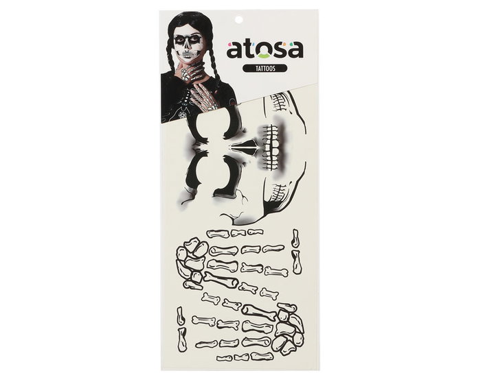 Atosa Maquillaje Tatuajes Falsos de Calavera y Huesos para Rostro y Manos