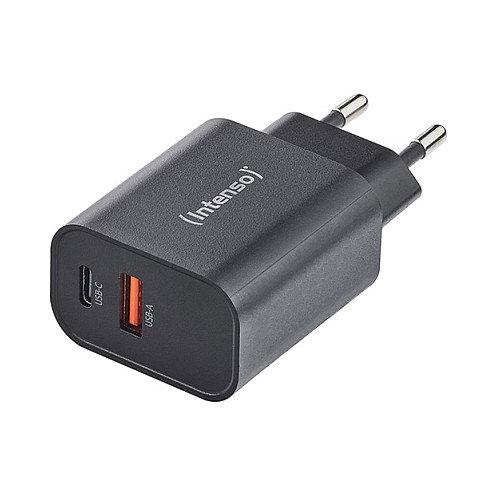 Intenso Cargador de Pared W30AC con 1 x USB-A y 1 x USB-C, 30 W, Negro
