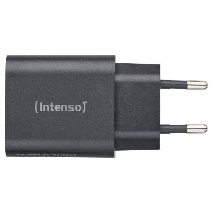 Intenso Cargador de Pared W30AC con 1 x USB-A y 1 x USB-C, 30 W, Negro