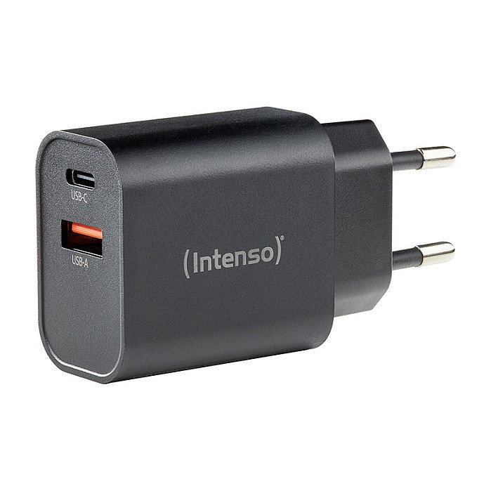 Intenso Cargador de Pared W30AC con 1 x USB-A y 1 x USB-C, 30 W, Negro