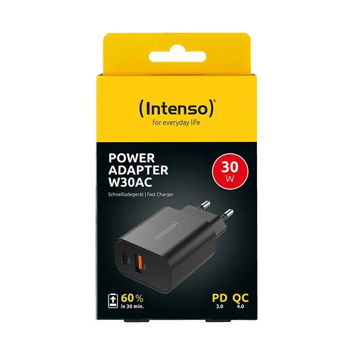 Intenso Cargador de Pared W30AC USB-A y USB-C 30 W Negro