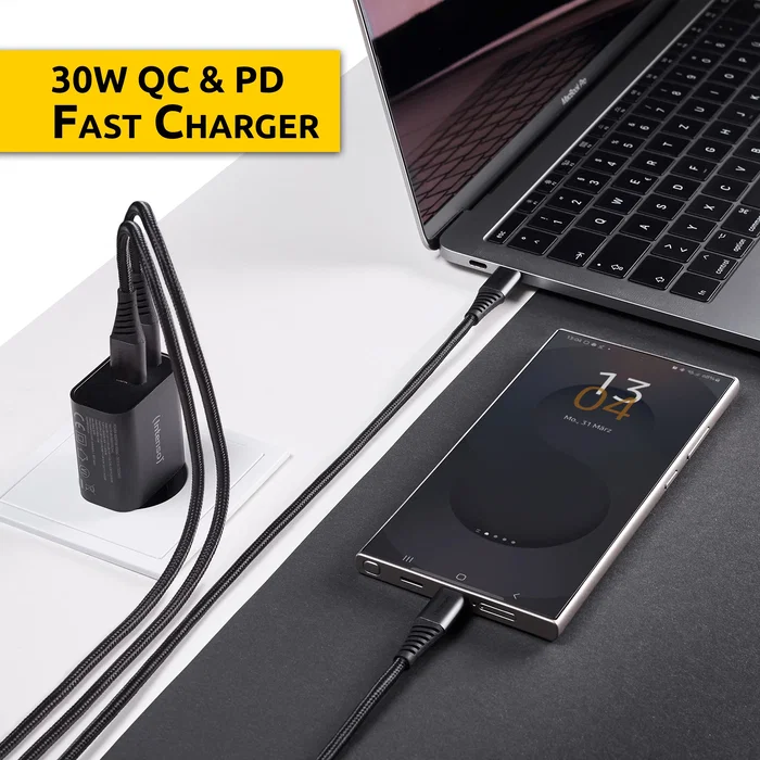 Intenso Cargador de Pared W30AC USB-A y USB-C 30 W Negro
