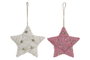 DKD Home Decor Decoracion Colgante Navidad Fantasia Blanco Rosa Palo Dorado Lana Estrella 2.5 x 14 x 15 cm (6 Unidades)