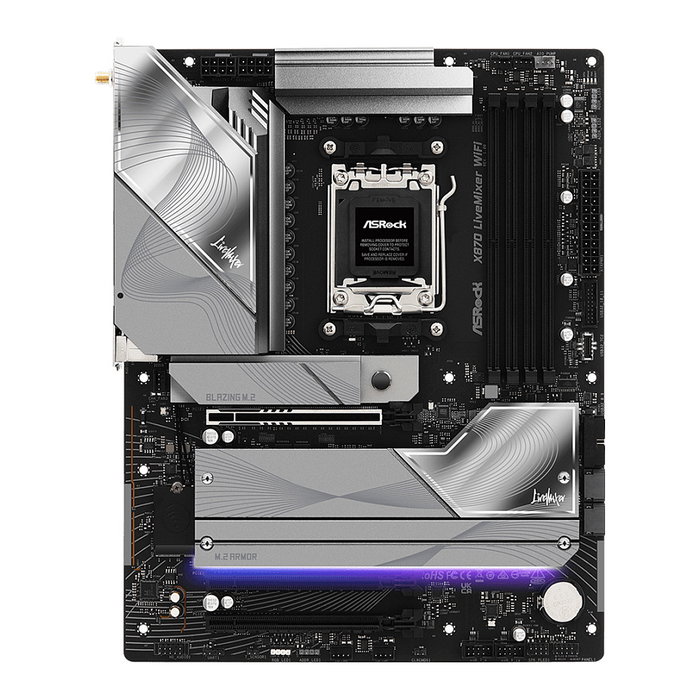 ASRock X870 Livemixer WiFi Placa Base ATX con Chipset AMD X870 para Zócalo AM5, DDR5, PCIe 5.0, Wi-Fi 7, Bluetooth 5.4, HDMI 2.1, USB4 y USB-C, para AMD Ryzen 7000/8000/9000 Series ASRock X870 Livemixer WiFi Placa Base ATX con Chipset AMD X870 para Zócalo AM5, DDR5, PCIe 5.0, Wi-Fi 7, Bluetooth 5.4, HDMI 2.1, USB4 y USB-C, para AMD Ryzen 7000/8000/9000 Series