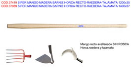SIFER Mango de Madera Barnizada para Horca Recta, Raedera o Tajamata 1200x35 mm