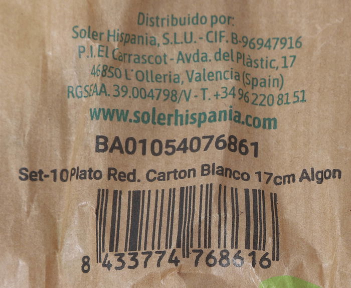 Algon Set 10 Plato Redondo Cartón Blanco 17 cm (24 Unidades)