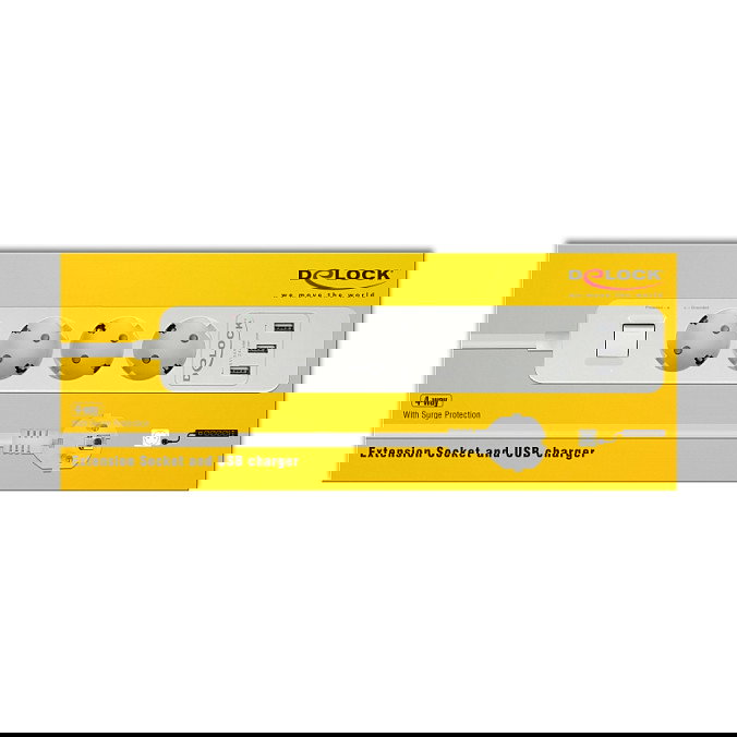 DeLOCK 11206 Regleta 4 Tomas con Protección Sobretensión 3 Puertos USB 1.5 m Blanco