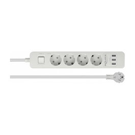DeLOCK 11206 Regleta de 4 salidas AC con protección contra sobretensiones y 3 puertos USB, Blanco