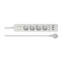 DeLOCK 11206 Regleta de 4 salidas AC con protección contra sobretensiones y 3 puertos USB, Blanco