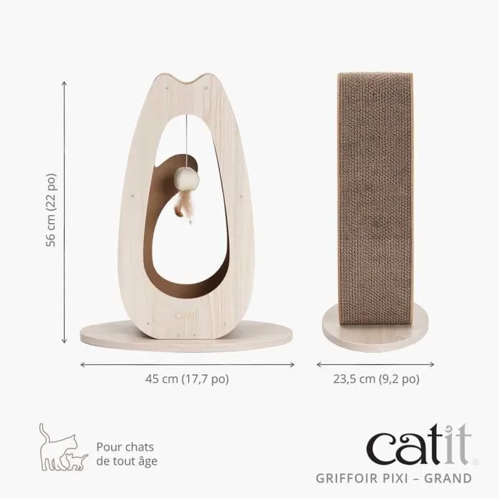 Cat It Rascador Pixi Large CAT0022517425114 con Bola de Tela y Pluma, Aspecto Roble Natural
