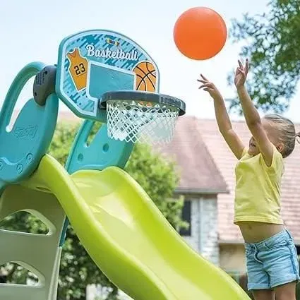 Smoby Canasta de baloncesto 3 en 1 con tobogán, para niños a partir de 3 años - SMOB820700