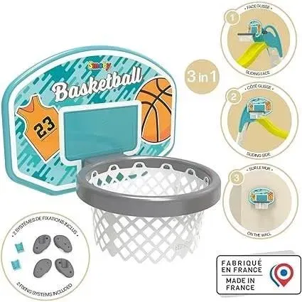 Smoby Canasta de baloncesto 3 en 1 con tobogán, para niños a partir de 3 años - SMOB820700