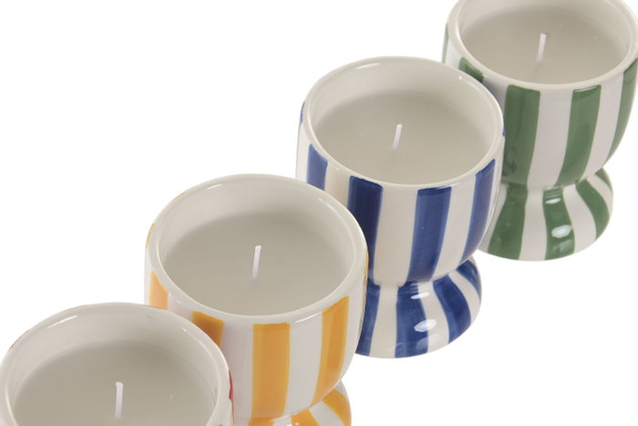 DKD Home Decor Vela Cera/Ceramica Verde Amarillo Rojo Naranja 9 x 10 x 9 cm (4 Unidades)