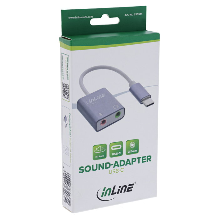 InLine 33051F Adaptador de sonido USB Tipo C con salida de auriculares Gris InLine 33051F Adaptador de sonido USB Tipo C con salida de auriculares Gris