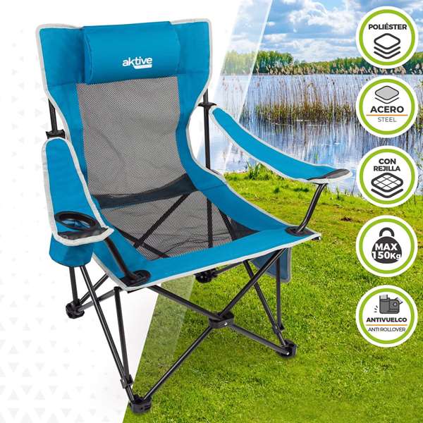 Aktive Tumbona de Camping de Poliéster con Almohada 152x54x75cm