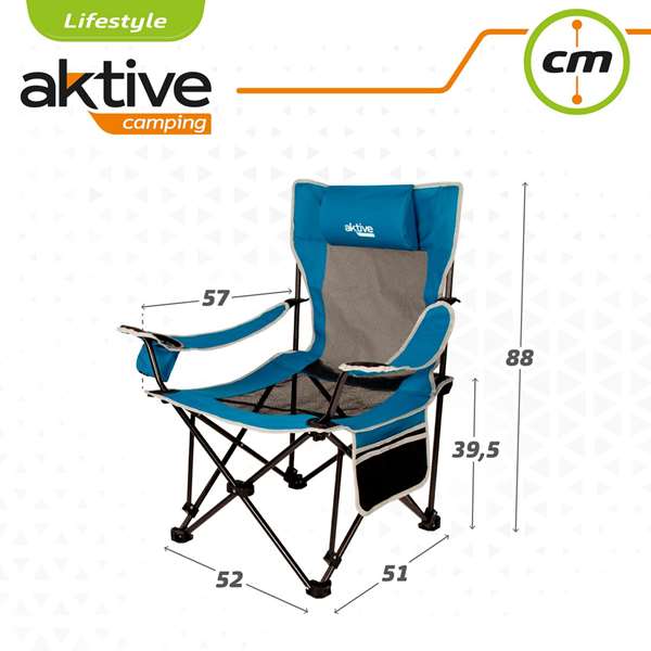 Aktive Tumbona de Camping de Poliéster con Almohada 152x54x75cm