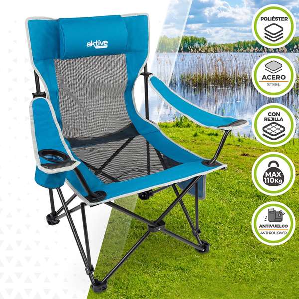 Aktive Tumbona de Camping de Poliéster con Almohada 152x54x75cm