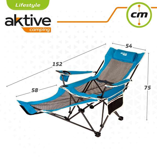 Aktive Tumbona de Camping de Poliéster con Almohada 152x54x75cm